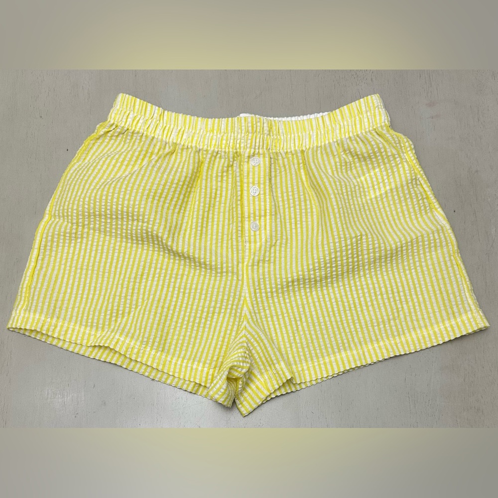 SHEIN Yellow and White Striped Women's Shorts - NEW